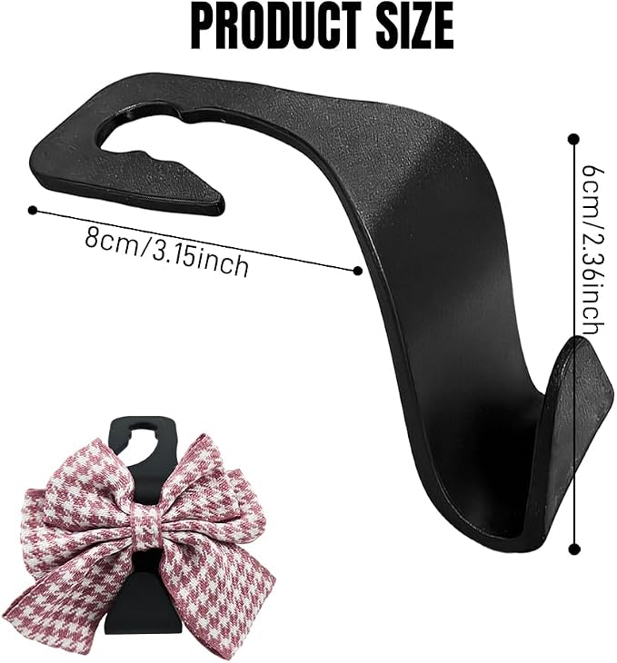 2PCS Car Seat Headrest Hooks, Car Purse Hook, Cute Bow Knot Vehicle Seatback Hanging Storage Organizer, Auto Seatback Decor Organizer Hanger for SUV Truck (Houndstooth/Pink)
