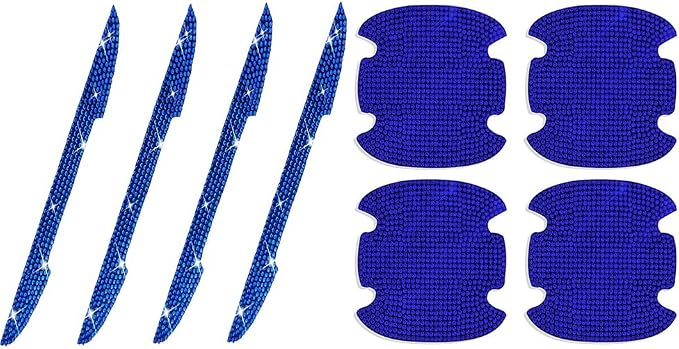 8Pcs Bling Rhinestone Car Door Handle Stickers Protector, Trim Auto Door Entry Guard Bling Stickers Car Accessories for Women and Men, Universal Car Accessories for All Cars (Blue)