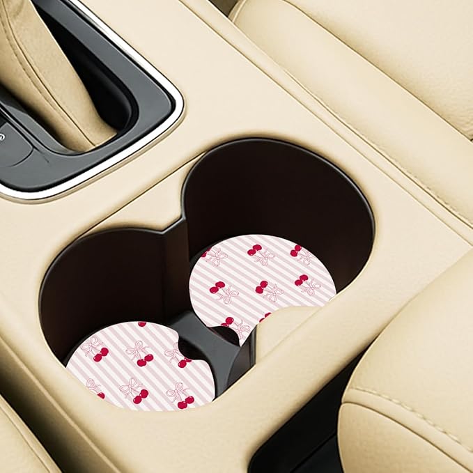 Ceramic Car Coasters – Absorbent Car Cup Holder Coaster Set for Women, Cute Aesthetic Car Accessories for Girls, 2 Pack (Hot Pink)