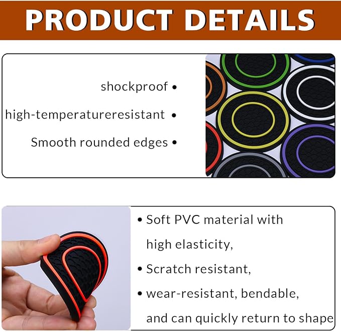 2 Pack Car Coasters for Cup Holder, 2.75 Inch Universal Auto Waterproof Coasters Silicon Insulation Cup Mats,No-Slip Anti Dust Insert Coaster for Woman Man, Suit for Vehicle Interior (2, Red)