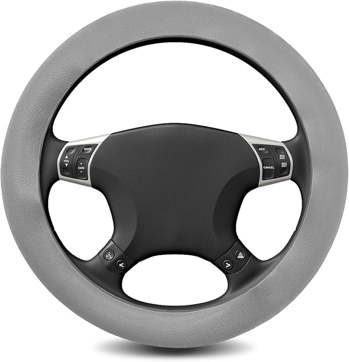 Silicone Steering Wheel Cover - Thicker Universal Stretchy & Anti-Slip Grips, Universal Fit 14"-16" Silicone Steering Wheel Protector for Men and Women, Car Interior Accessory (Gray)
