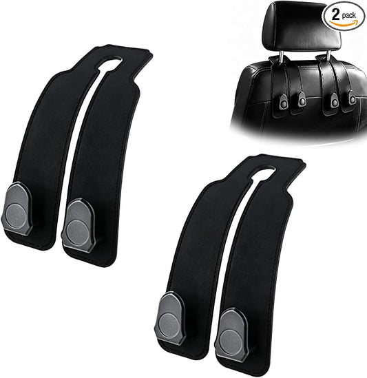 Car Purse Hook 2 Pack Headrest Hooks for Car, Luxurious Leather Material, Seat Back Storage Hook Multifunctional Car Seat Hooks Keep Car Tidy (Black)