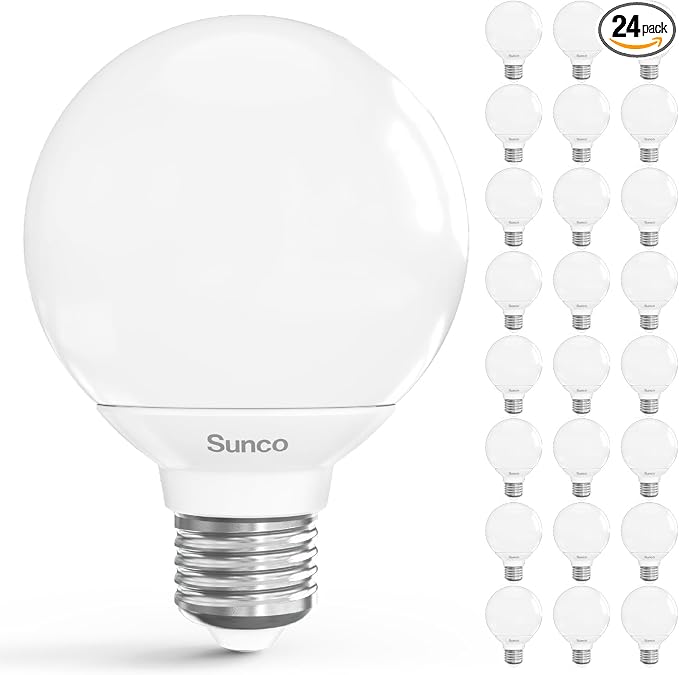 Sunco 24 Pack G25 LED Globe Light Bulb, Bathroom Mirror Vanity Lighting, 450 LM 6W (40W Equivalent), 5000K Daylight, Dimmable, Decorative Round Bulb, E26 Base, UL