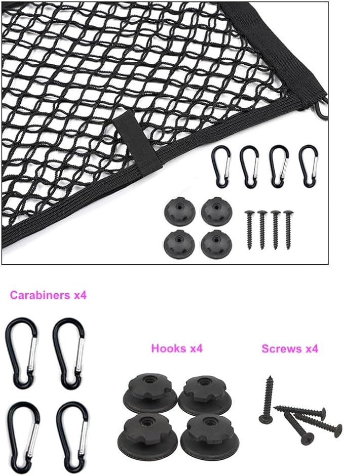 [2 Pack], JAVOedge Storage Stretchable Mesh Pocket Net for Car, Trunk, RV, Boats, Home with 8 PCS Mounting Screws and Built-in Hooks
