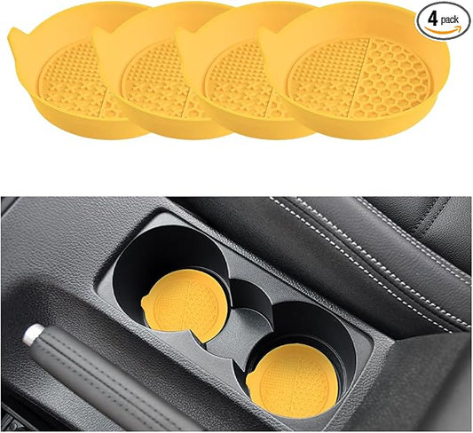 Mandark 4PCS Car Cup Holder Coaster, Silicone Anti-Slip Vehicle Insert Water Bottle Mat, Automotive Interior Insulation Drink Cup Pad Decor Accessories, Universal for SUV, Sedan, Truck (Yellow)