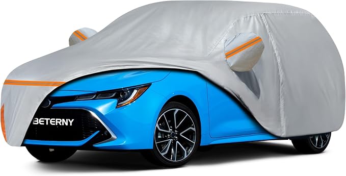 Car Cover for 2021-2026 Toyota Corolla Hatchback, Waterproof Custom-fit Sun Rain Dust Snow Wind All Weather Protection Outdoor Full Car Cover with Cotton Lining and Door Zipper-Grey