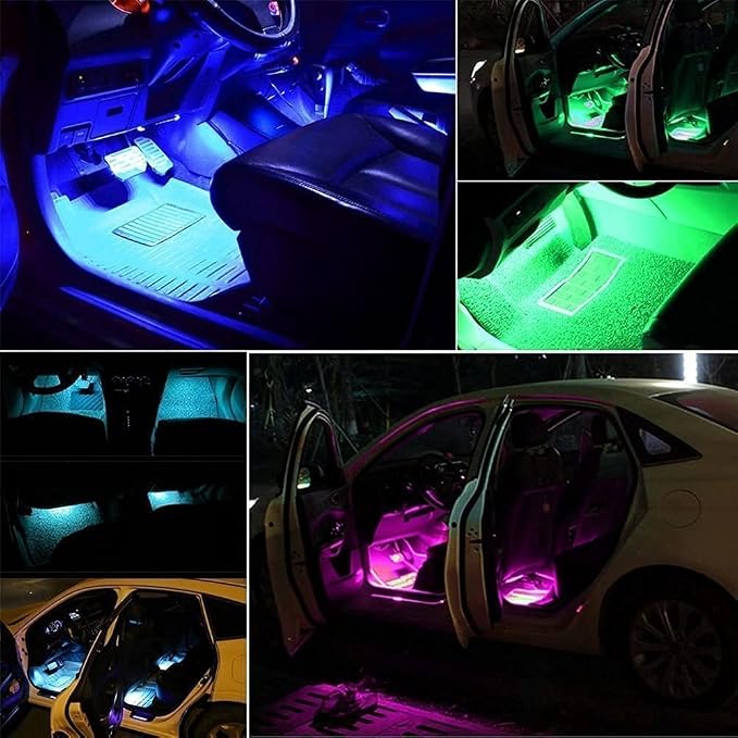 Car LED Strip Light,Uniwit 4 Pieces DC 12V Multicolor Car Interior Music Light LED Underdash Lighting Kit with Sound Active Function and Wireless Remote Control Including Car Charger