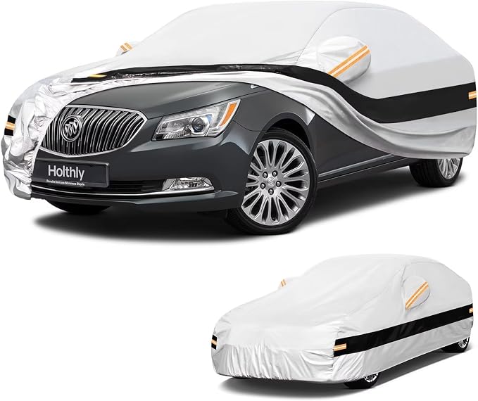 10 Layers Sedan Car Cover Custom Fit for Buick Lacrosse (2004-2020), Waterproof All Weather for Automobiles, Outdoor Full Cover Sun Dust Rain Protection with Cotton. Silver