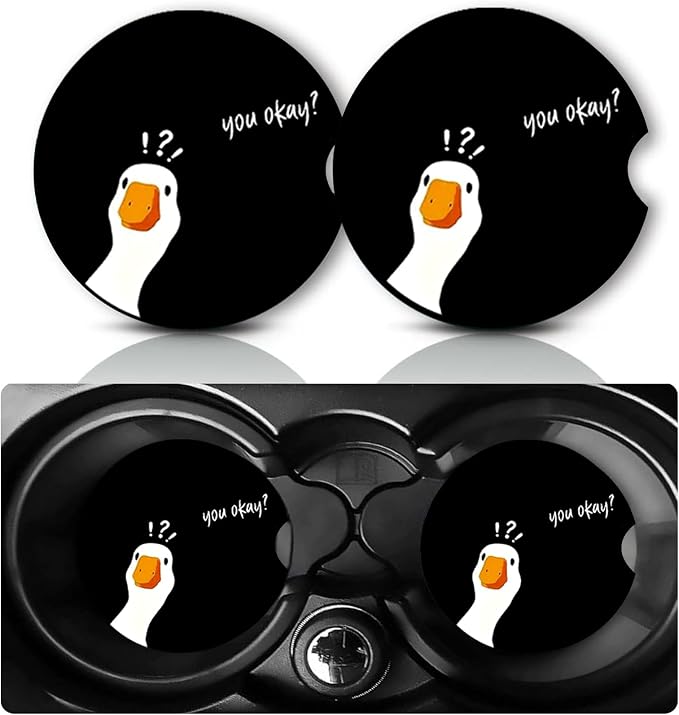 2PCS Rubber Duck Car Cup Holder Coasters Universal Anti-Slip Rubber Mat | Duck Auto Accessories Interior Decor, 2.75" Car Coasters for Cup Holders with Finger Slot, Ducks Gifts for Women Men