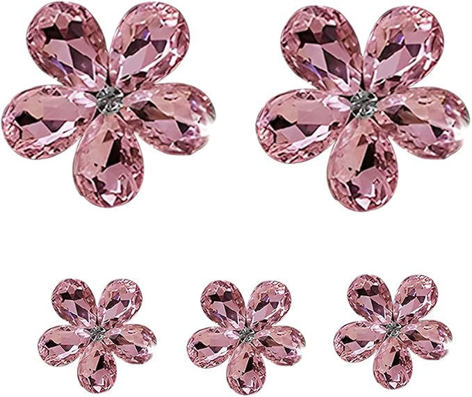 5PCS Bling Flower Car Air Vent Clips, Crystal Rhinestone Vehicle Air Conditioning Outlet Clip, Diamond Automotive Interior Decoration Charm, Universal for Automobile RV Truck (Pink)