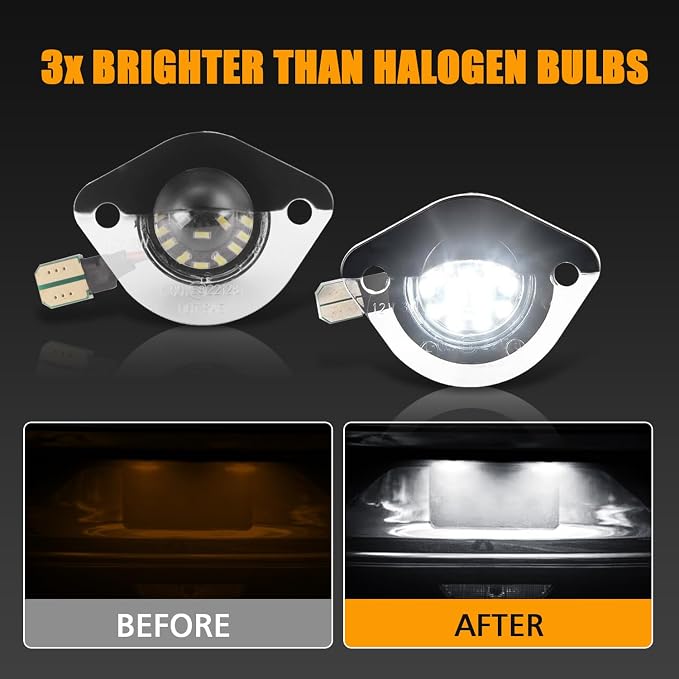 2PCS License Plate Lights Assembly 6000K Bright White For Mustang 1994-2004 | Rear Tag Light Lamps, Replace Part Number F4ZZ-13550-A XR3Z-13550-AA, Plug and Play, 300% brighter, IP65 Waterproof