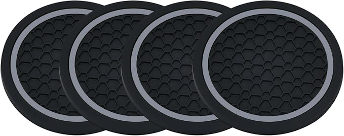 4PCS Car Cup Holder Coasters - 2.75 Inch Non-Slip Insert Water Bottle Holder Pads, Dustproof Automotive Interior Accessories Mat, Universal for Vehicles, Trucks, RVs (Grey)