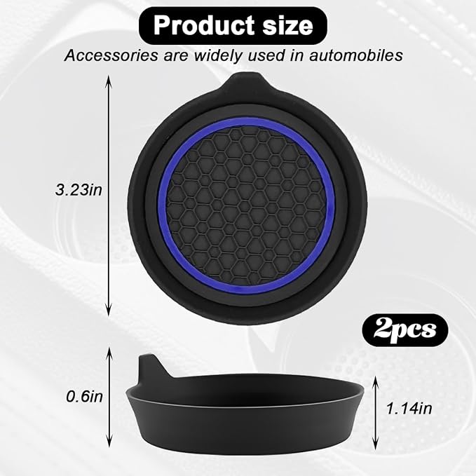 HZEL Car Cup Holder Coasters, 2PCS Non Slip Waterproof Vehicle Water Bottle Pads, Recessed Automotive Drink Mat Decoration Accessories, Universal Fit (Blue/Black)