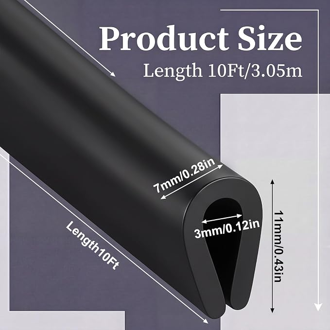 Tondiamo Rubber U Channel Edge Trim, Door Seal Strip, Fits Edge up to 1/8 Inch (3.2mm) U Shape Weather Stripping(10.01 Feet, 1/8 Inch, Black)