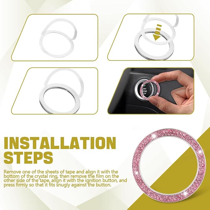 Bling Car Crystal Rhinestone Ring Emblem Sticker, Push to Start Button Cover/Sticker, Key Ignition Starter & Knob Ring, Car Interior Decoration Bling Car Accessories for Women