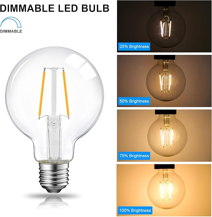 E ENERGETIC LIGHTING 5W Dimmable G25 LED Globe Light Bulb, G25 LED Vintage Light Bulb, 60W Equivalent, 500Lumens, 2700K Soft White, E26 Base, ETL Listed, 6-Pack