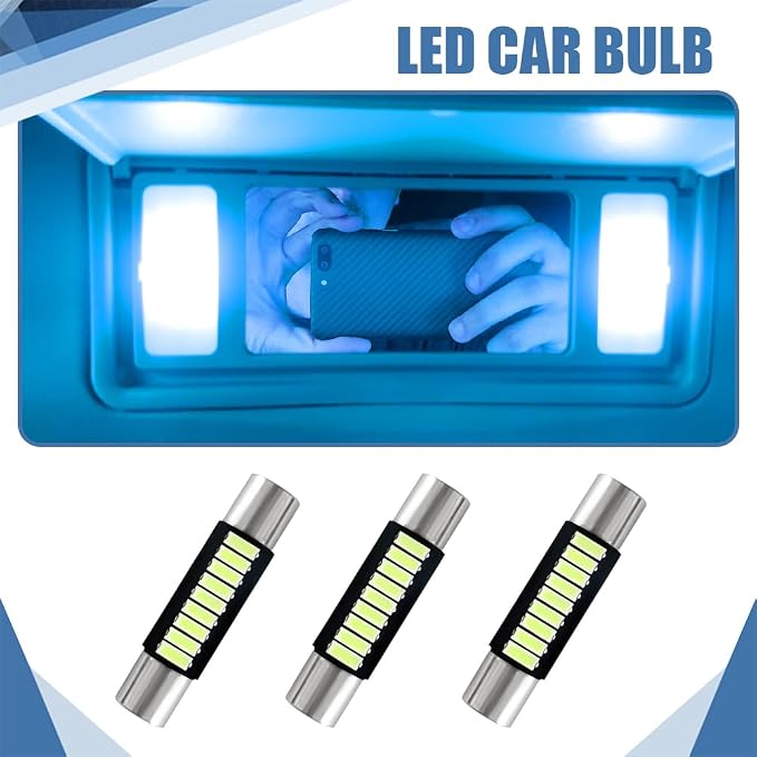 6PCS 28mm 29mm 6614F Festoon LED Car Bulb, Car Vanity Light Bulbs, Extremely Bright 9-SMD 4014 Chips LED Bulb, Car Accessories Visor Light Bulb for Vanity Mirror, Dome Light (Ice blue)