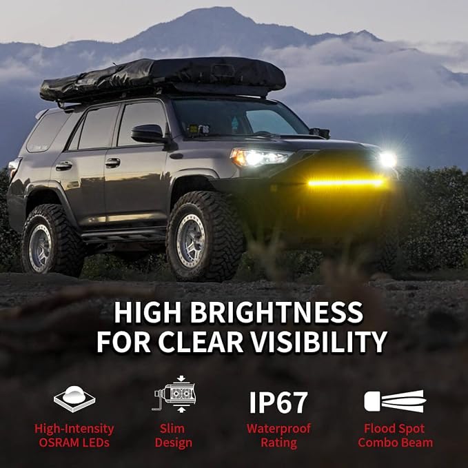LASFIT 12 inch Amber LED Light Bar, Single Row, Off Road, IP67 Waterproof, 30V, Aluminum & Stainless Steel Housing