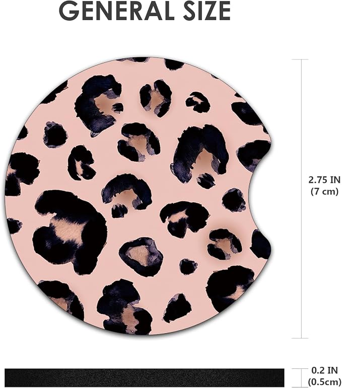 2 Pack Car Coasters，2.75-inch Neoprene Non-Slip Cup Holder Coasters for Car，Cute Car Interior Accessories for Men and Women，Leopard Print