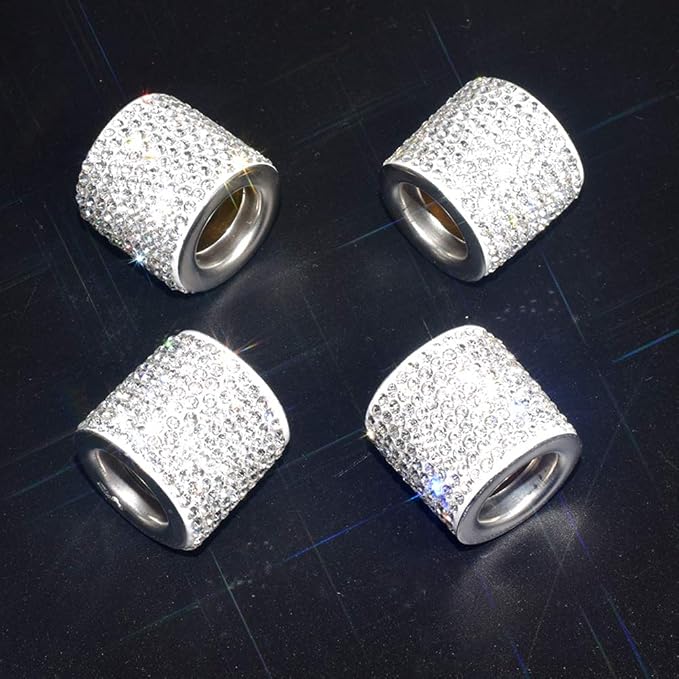 Car Headrest Head Rest Collars Rings Decor Bling Bling Crystal Diamond Ice Stainless Steel Car Decorations for Car SUV Truck Interior Decoration Blings 4 Pack White