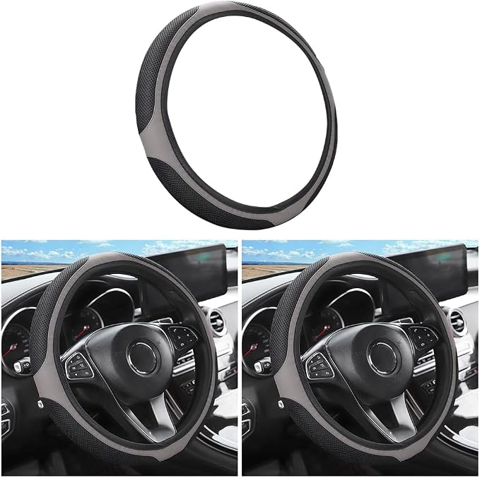 LoyaForba Car Steering Wheel Cover, Universal 14.5-15 Inch, Soft Anti-Slip Neoprene Protector for Steering Wheel, Breathable Odorless and Elastic Stretch, Car Accessory for SUV, Van, Truck (Gray)