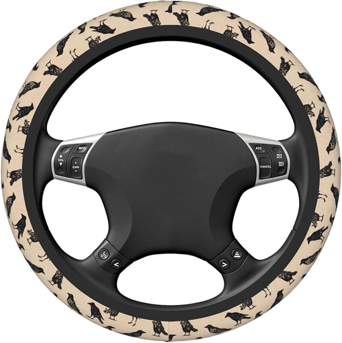 Goth Raven Elastic Steering Wheel Cover Non-Slip Breathable Steering Wheel Protector Fit Auto, SUVs, Truck
