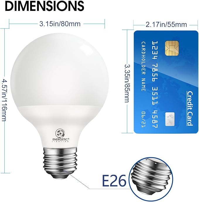 Energetic Vanity Globe Light Bulbs G25 LED for Bathroom Mirror Living Area, 2700K Soft White, Dimmable 600 Lumens, 6W, E26 Base, Round Frosted Classic Ambient Decorative Bulb, ETL Listed, 4-Pack
