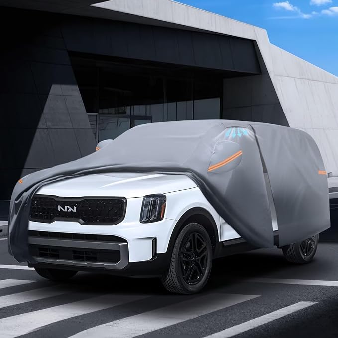 Waterproof Kia Telluride(2016-2026) Car Cover with Breathable Vents, [Upgrade] Premium Covers with Cotton Liner and Zipper Door, Sun Rain Snow Dust Uv Protection.(Gift with Towel)