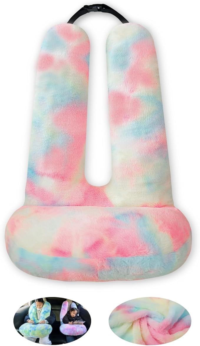 FHSGGP Travel Pillow Car Travel Sleep Support Pillow | 2-in-1 Lap Pillow and Car Pillow With Neck and Body Support for Adults and Kids on Long Trips Kids Travel Pillow Pink