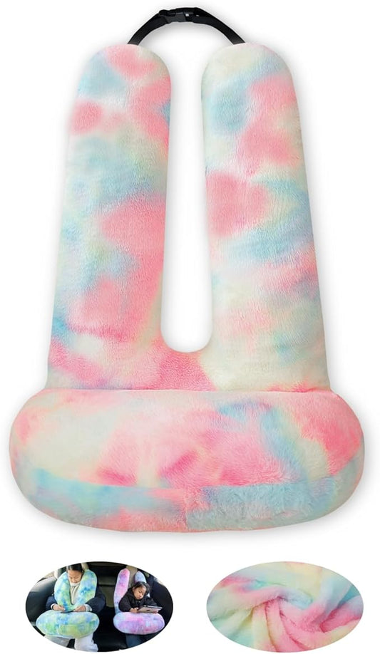 FHSGGP Travel Pillow Car Travel Sleep Support Pillow | 2-in-1 Lap Pillow and Car Pillow With Neck and Body Support for Adults and Kids on Long Trips Kids Travel Pillow Pink