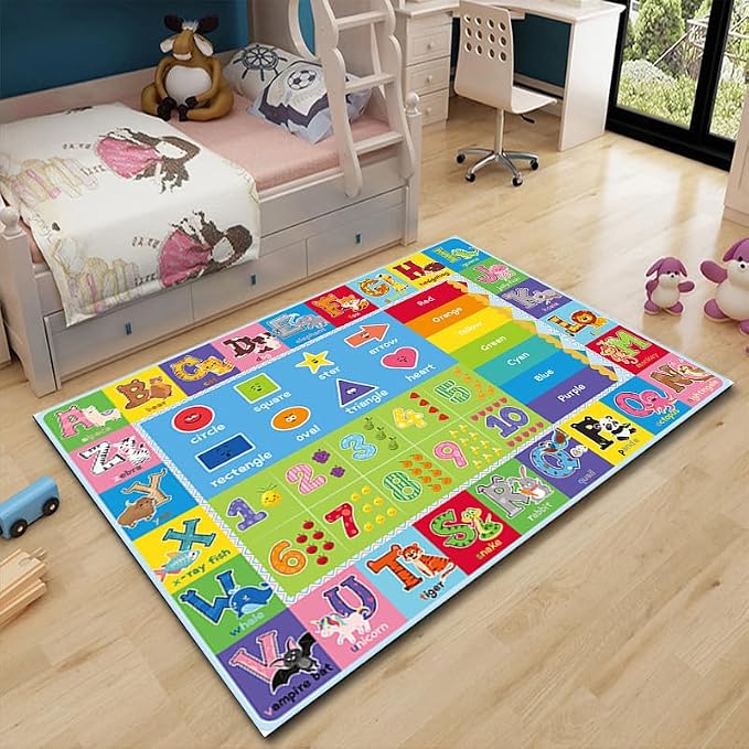 ABC Kids Play Rug, Non-Slip Classroom Carpet, 59" x 39.4'' | Colorful ABC pattern, soft low-pile surface, non-slip backing, ideal for playrooms and classrooms