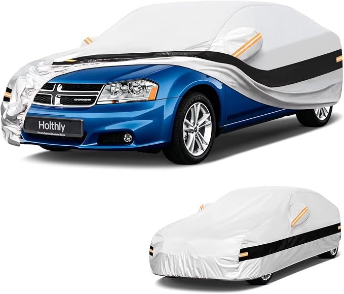 10 Layers Sedan Car Cover Custom Fit for Dodge Avenger (1994-2015), Waterproof All Weather for Automobiles, Outdoor Full Cover Sun Dust Rain Protection with Cotton. Silver