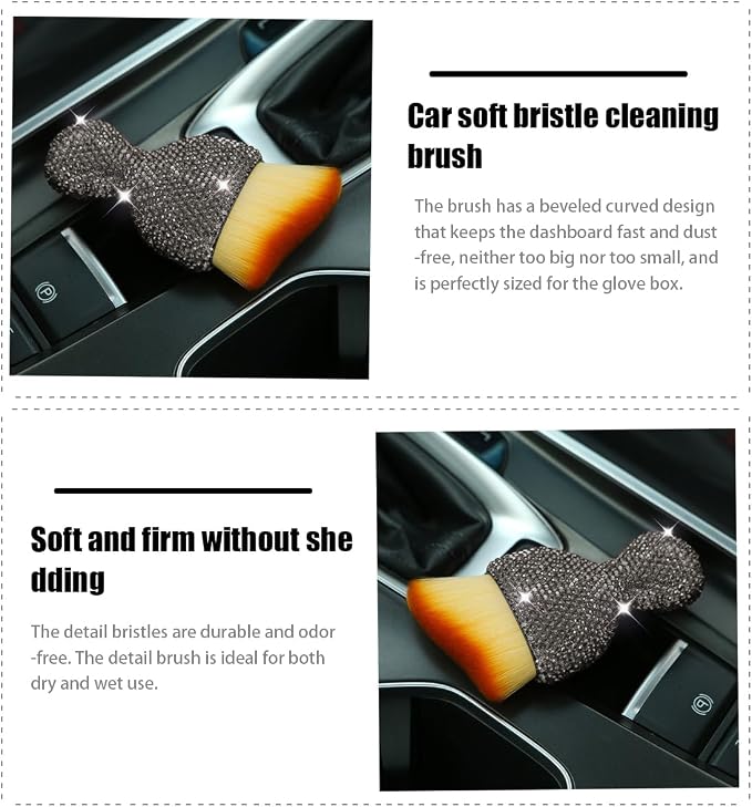 zipelo Auto Interior Dust Brush, Car Detailing Cleaning Brush with Diamond, Bling Handle Soft Bristles Dusting Tool, Scratch Free Dirt Clean Brushes for Vehicle Dashboard, Air Conditioner Vent (Gray)