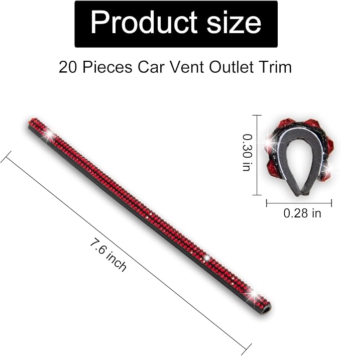 LivTee Bling Car Air Vent Outlet Moulding Trim, 10PCS Rhinestone PVC Diamond Car Interior Accessories, Red