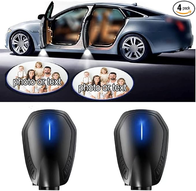 Custom Car Rechargeable LED Door Light Logo Projector Automobile Brand Logo Car Door Lights LED Ghost Shadow Light Projector for car Brand Series Compatible (Black-High, 4)