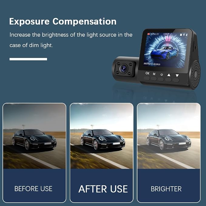 Dash Cam1080P 3 Channel Dash Camera Mini Car Recorder 2.45 Inch Screen Front Rear and Inside with Loop Recording Wide Angle IP66 Waterproof