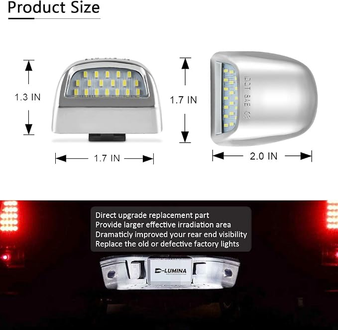 D-Lumina Chrome LED License Plate Lights Assembly Housing Compatible with 1999-2013 Chevy Silverado GMC Sierra 1500 2500 3500 HD Suburban Tahoe Cadillac Escalade EXT Yukon XL, 6000K White 2-Pieces