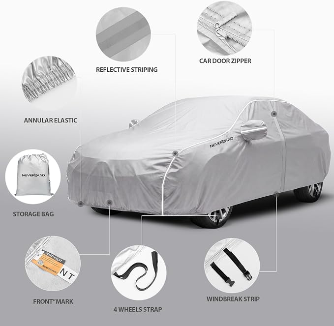 NEVERLAND Car Cover Waterproof Heavy Duty All Weather Protection Snow Anti-UV Windproof Outdoor Full Car Cover