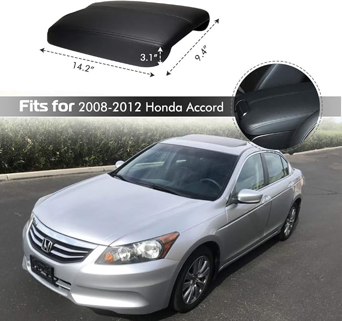 A ABIGAIL Center Console Armrest Cover for 2008 2009 2010 2011 2012 Honda Accord Auto Leather Suture Console Lid Cover Replacement (Black)