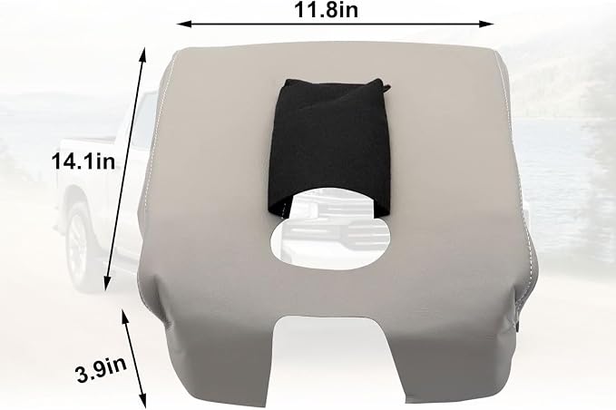 SecosAutoparts Light Gray Leather Center Console Leather Lid Armrest Cover Replacement Compatible with Chevy Silverado 2014-2018 Compatible with GMC Sierra 2014 2015 2016 2017 2018