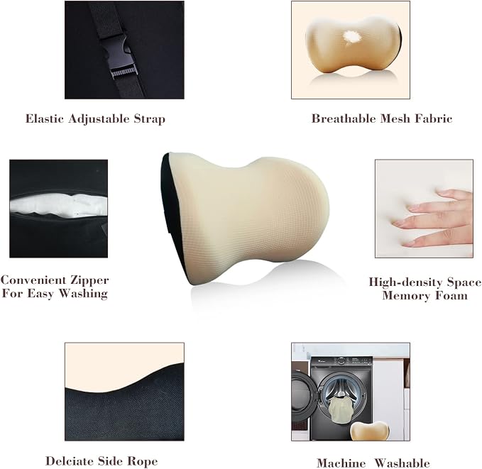 Super Comfy Car Headrest Pillow, Softness Car Pillow for Neck Pain Relief | Adjustable Strap, 100% Memory Foam & Breathable Removable Cover, Ergonomic Design - Universal Fit Car Neck Pillow(Beige, 1PC)