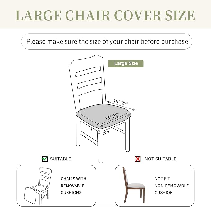 Waterproof Chair Seat Covers Set of 6 for Dining Room, Stretch Removable Washable Chair Seat Slipcovers for Home,Restaurant,Banquet,Kitchen Chair Seat Cushion Protector (Light Gray, Large)