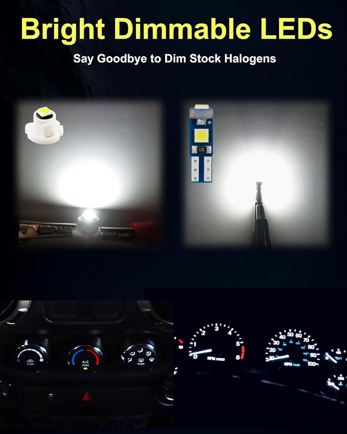 16 Pieces Interior Dash Instrument Gauge Lights with Sockets + HVAC Climate Control LED Bulb Kit, Plug and Play White, Fits Jeep Wrangler TJ 1997–2006