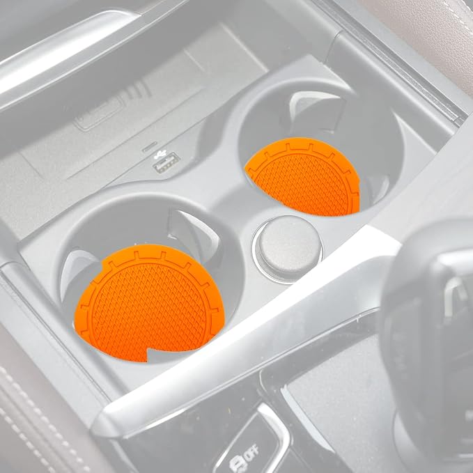 Car Cup Holder Coaster, 4 Pack 2.75 Inch Diameter PVC Non-Slip Universal Insert Coaster, Durable, Suitable for Most Car Interior, Car Accessory for Women Men Orange