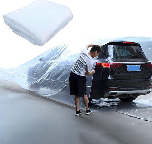Universal Plastic Car Cover, Fully Enclosed Sealed Car Flood Cover, 13x23 ft Universal Plastic Car Cover, Reusable PE Material