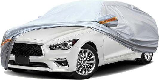 TUCAREST 6 Layers Full Car Cover for Sedan/Wagon/Coupe/Hatchback - Waterproof, Insulated, Anti-UV, Snow-Proof, Anti-Wind, All-Weather, Thickened Protection, up to 191 in