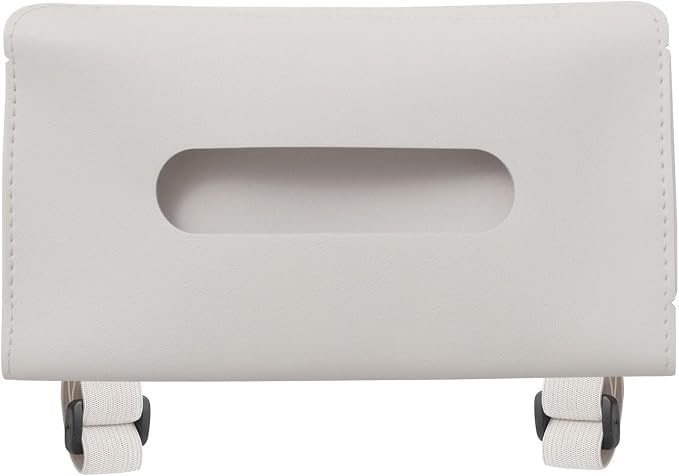 PATIKIL Car Tissue Holder, PU Leather Rectangle Napkin Paper Towel Dispenser Box Case with Elastic Strap for Car Sun Visor Seat, Beige
