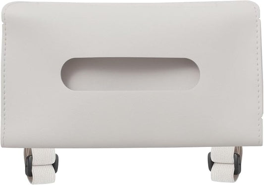 PATIKIL Car Tissue Holder, PU Leather Rectangle Napkin Paper Towel Dispenser Box Case with Elastic Strap for Car Sun Visor Seat, Beige