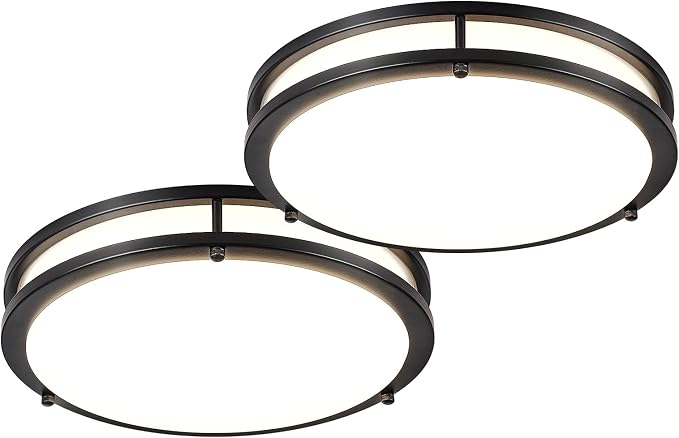 DLLT 2Pack Flush Mount LED Ceiling Light: 13 Inch 5CCT (3000K-6000K) & Dimmable Ceiling Light Fixtures for Bedroom Hallway - 24W Modern Black Super Bright Kitchen Lighting Fixtures Ceiling