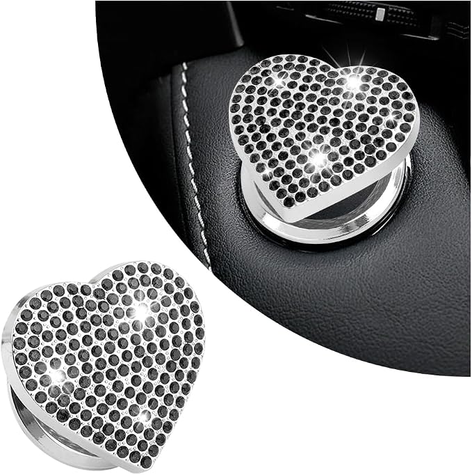Bling Push Start Button Cover with Rhinestone,Heart Push to Start Button Cover for Car Decor,Diamond Engine Start Buttons Cover Car Accessories Interior for Women & Girl (Black)